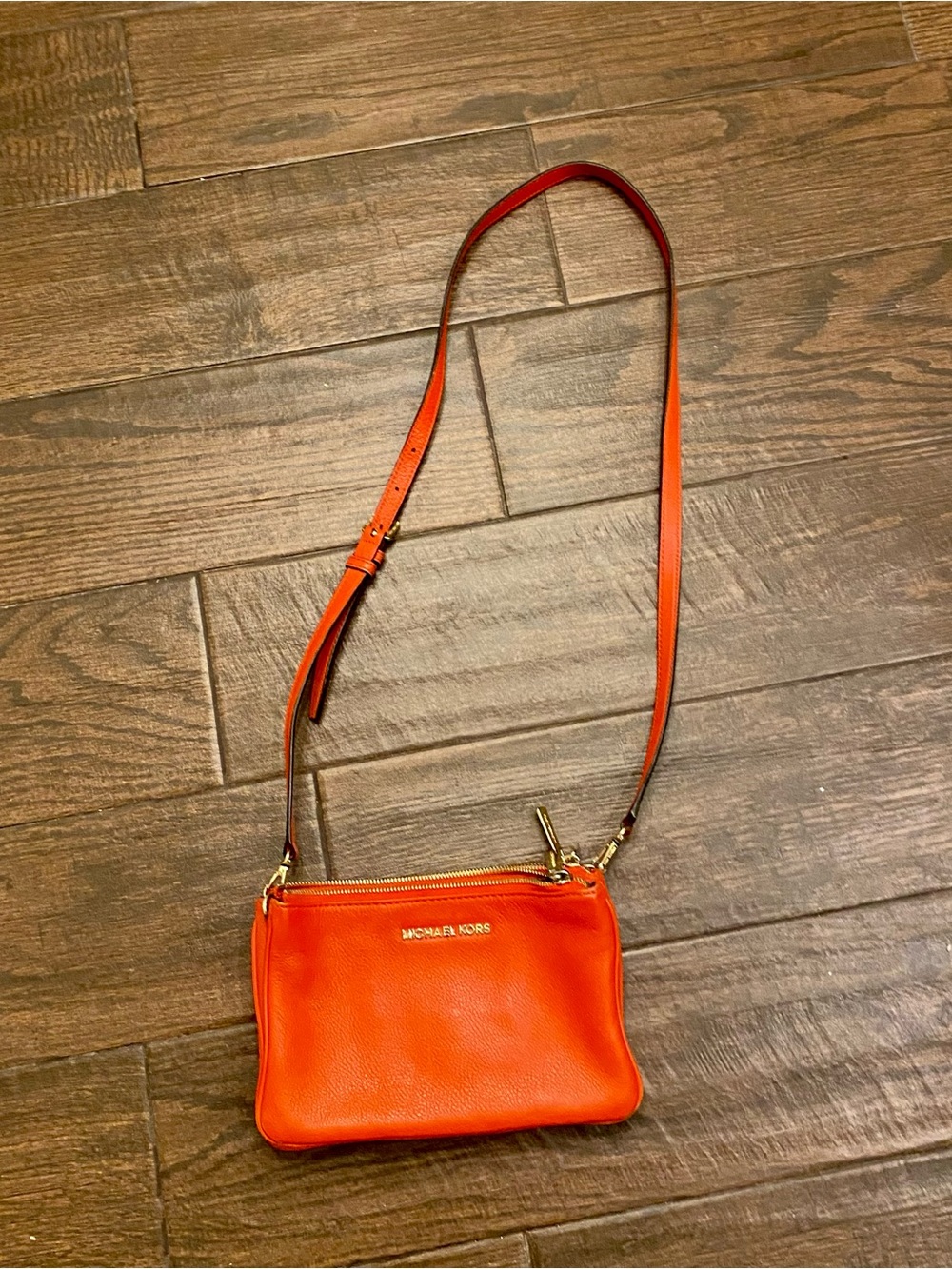 Michael Kors Bright Orange Pebbled Leather Crossbody